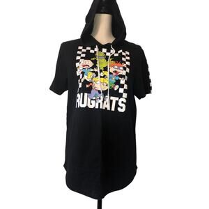 90s Rugrats Shirt Size S Hooded Black Graphic Short Sleeve Kidcore Nickelodeon
